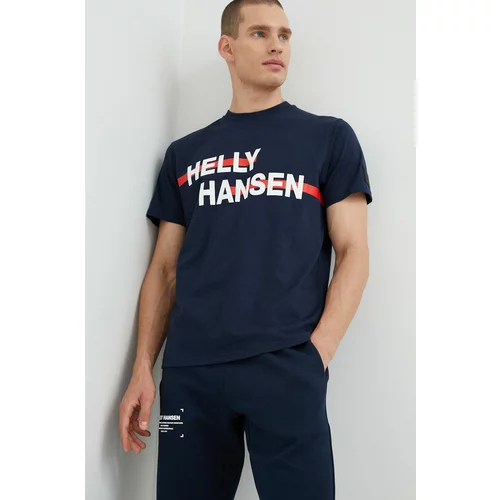Helly Hansen Bombažna kratka majica mornarsko modra barva