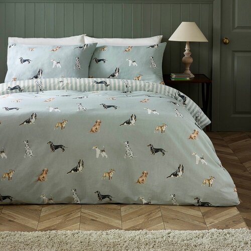 Catherine Lansfield Zelena posteljina za krevet za jednu osobu 135x200 cm Dog Stripe &amp;ndash; Slike