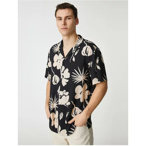 Koton Floral Print Shirt with Short Sleeves Turndown Collar