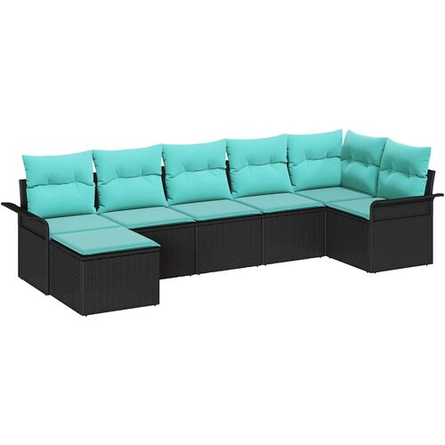 vidaXL Vrtna sedežna garnitura z blazino 7 pcs Črna poli ratan, (5000144875) Cene