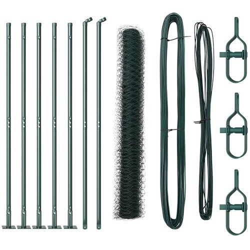 vidaXL Zelena šestkotna ograja 1.2x10 m iz jekla, Ograjne palice s podnožjem 7 kos Ø32mm 68.5cm galvanizirano jeklo Cene
