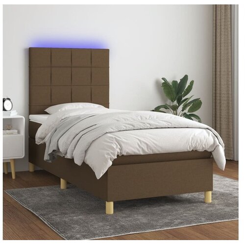  Box spring postelja z vzmetnico LED temno rjava 80x200 cm blago Cene