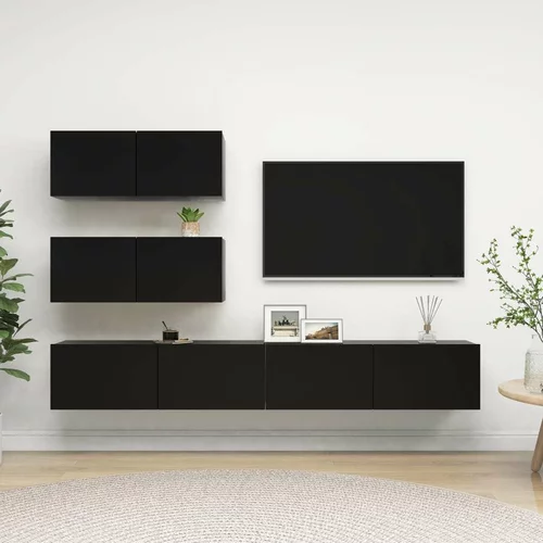  Komplet TV omaric 4-delni črna iverna plošča, (20730767)