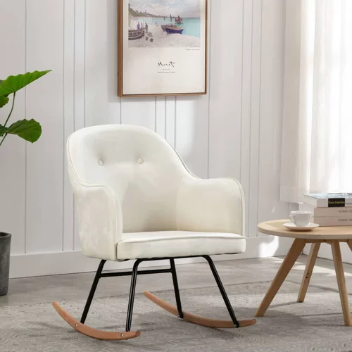  Stolica za ljuljanje krem-bijela baršunasta