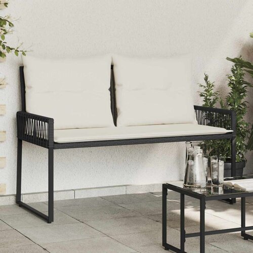  Zunanja klop z blazino 4 pcs Črna in krem bela poli ratan, (5000273012) Cene