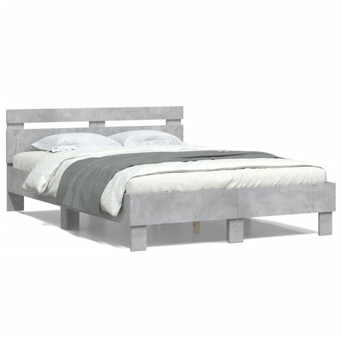 Maison Chic Posteljni okvir - Dvoposteljna postelja - Zakonska postelja z vzglavjem betonsko siv 135x190 cm inž. les-J15907, (21760572) Slike