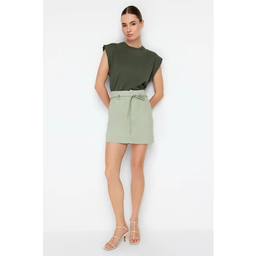 Trendyol Khaki Binding Belt Detailed Mini Woven Skirt