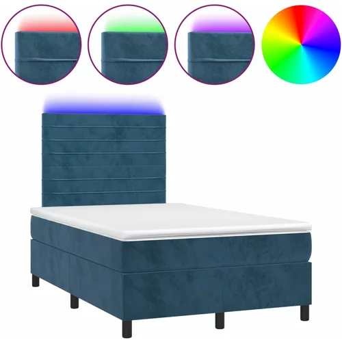 vidaXL Box spring postelja z vzmetnico LED tem. modra 120x190 cm žamet, (21112054)