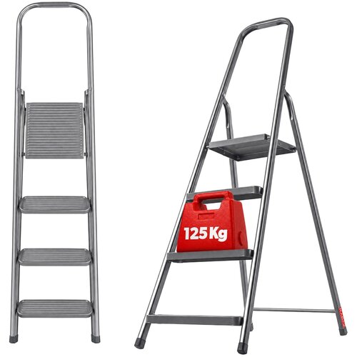 KADAX Jeklena lestev s 4 stopnicami, zložljiva lestev za dom, trdna 125 kg, (5000346732) Cene