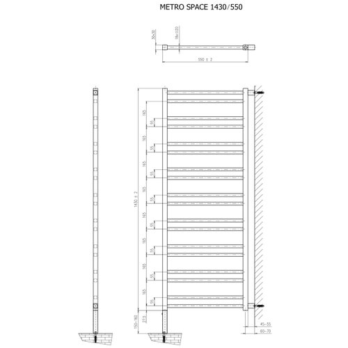 Sapho radijator za kupatilo metro space 525W 55x143 cm mat crne boje Slike