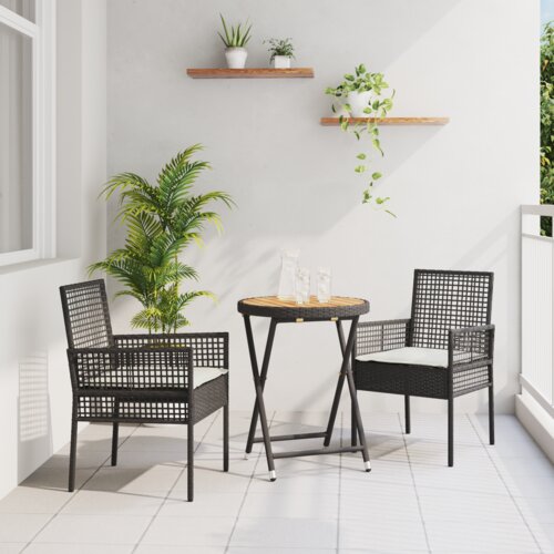 vidaXL 3-delni vrtni bistro set z blazinami črna poli ratan Cene