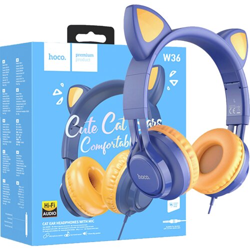 hoco. Slušalice - W36 Cat ear/ 3.5mm/ 1.2m/ plava Cene