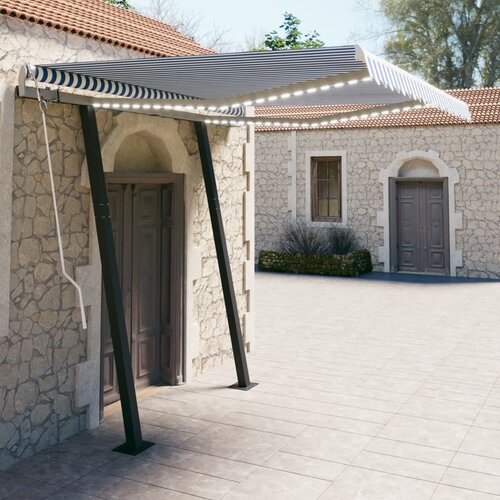 VidaXL Avtomatska tenda LED + senzor 3,5x2,5 m modra in bela Slike