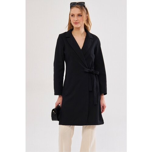 armonika Women's Black Tie Long Coat Cene