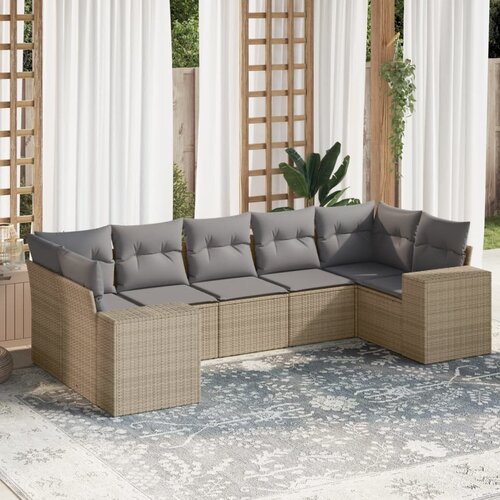 vidaXL 7-dijelni set vrtnih sofa od poliratana s jastucima bež Cijene