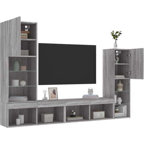 vidaXL Komplet TV omaric LED 4-delni siva sonoma inženirski les Cene