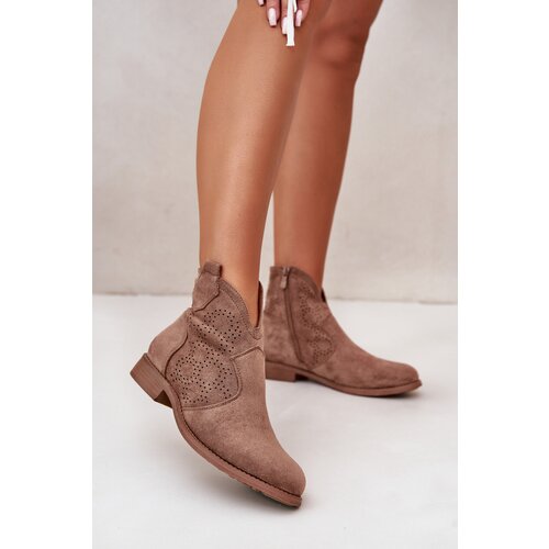 S. BARSKI Women's Openwork Ankle Boots On Flat Heel Brown S.Barski Cene