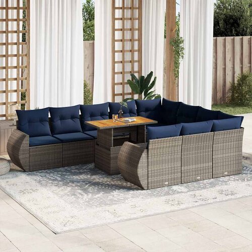 VidaXL 11-dijelni set vrtnih sofa od poliratana s jastucima sivi Slike