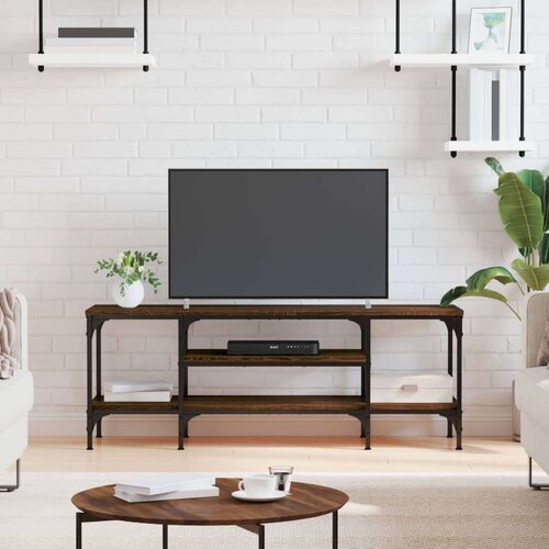 TV ormarić boja smeđeg hrasta 121x35x45 cm od drva i željeza Slike