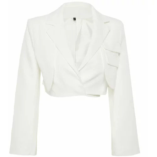Trendyol Ecru Crop Lined Double-Breasted Woven Blazer Jacket