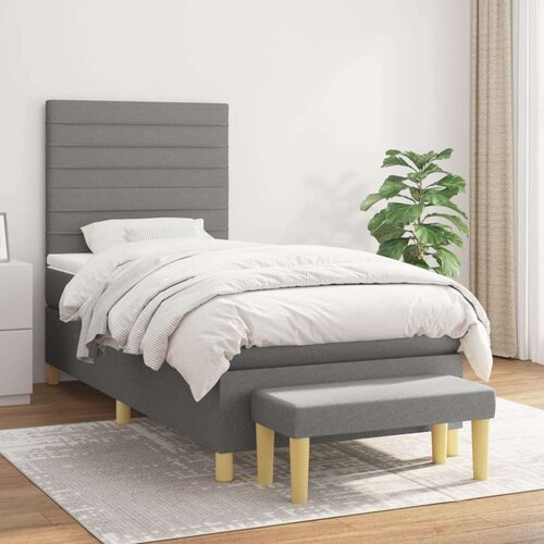  Krevet s oprugama i madracem tamnosivi 90 x 190 cm od tkanine Slike