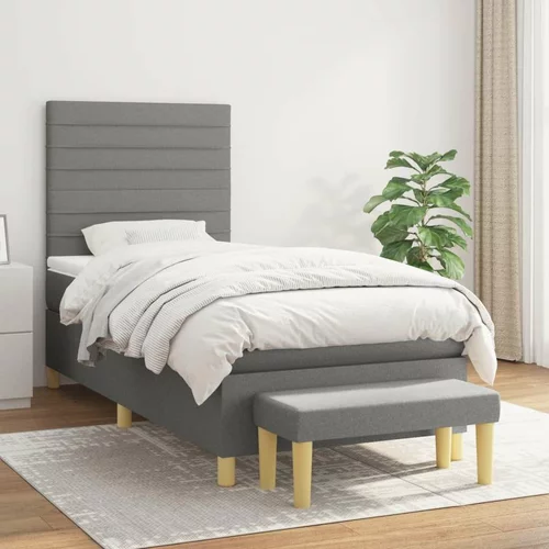  Krevet s oprugama i madracem tamnosivi 90 x 190 cm od tkanine