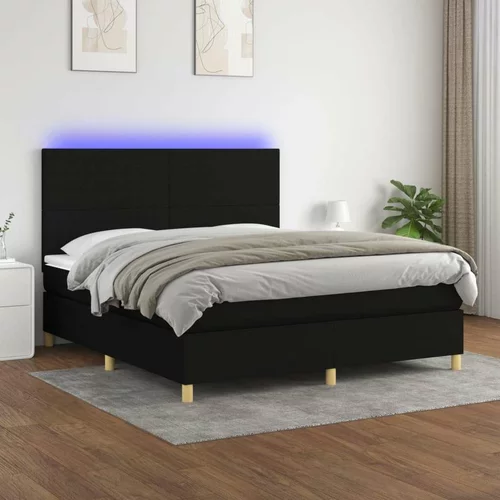  Box spring postelja z vzmetnico LED črna 180x200 cm blago, (20846806)