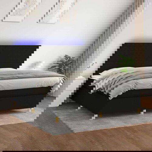  Box spring s madracem LED crni 180x200 cm od tkanine Cene