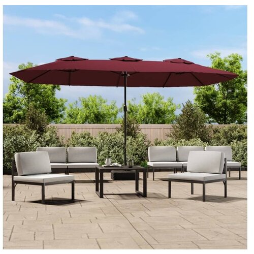 VidaXL Dvostruki suncobran s LED svjetlima bordo 449 x 245 cm Slike