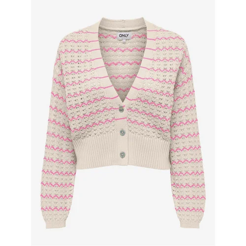 Only Pink and beige women's striped cardigan Asa - Women's