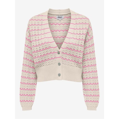 Only Pink and beige women&amp;#039;s striped cardigan Asa - Women&amp;#039;s Slike