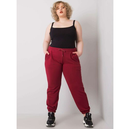 Fashion Hunters Plus size burgundy cotton sweatpants Slike