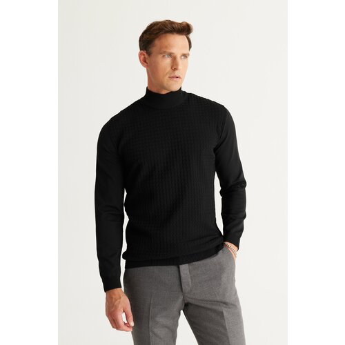 ALTINYILDIZ CLASSICS Men's Black Standard Fit Normal Cut High Collar Knitwear Cardigan Slike