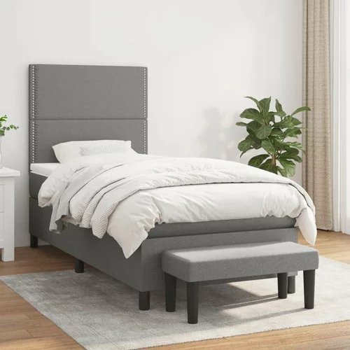  Box spring postelja z vzmetnico temno siva 90x200 cm blago, (20901981)