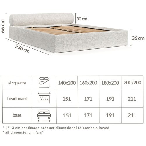 Maison de R&amp;ecirc;ve Kremno bela oblazinjena zakonska postelja s prostorom za shranjevanje z letvenim dnom 200x200 cm Solvo &amp;ndash; Slike