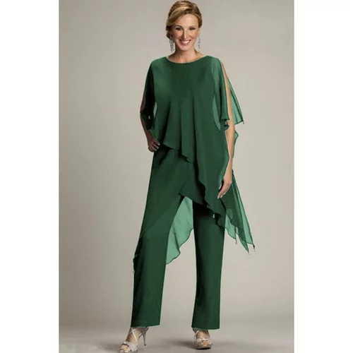Fenzy komplet elegantne polprosojne tunike in dolgih hlač claudette, zelen