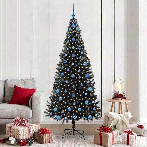 vidaXL Božično drevo med 300 LED z stojalom Črna 210 cm PVC Cene