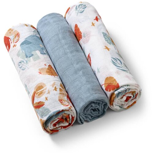 BabyOno Tetra plenice Muslin Safari, pastelno modre Slike