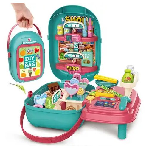 Magic Toys Prenosni 47-delni nakupovalni komplet v turkizni torbi Cene