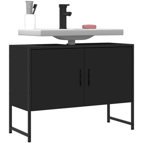 VidaXL Kupaonski ormarić za umivaonik crni 80 x 33 x 60 cm drveni Slike