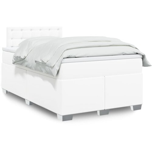 VidaXL Krevet s oprugama i madracem bijeli 120x200 cm od umjetne kože Slike