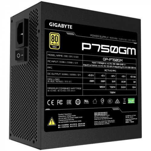 Gigabyte PSU 750W Gold Modular80+ GOLDFully Modular8xSATA,3x4Pin,1xFloppy, 4xPCIe 6+2 Pin Slike