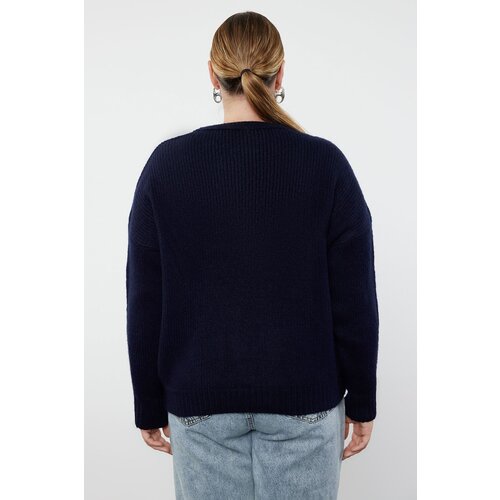 Trendyol Curve Navy Blue Crew Neck Soft Textured Knitwear Sweater Cene