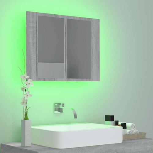 vidaXL LED omarica z ogledalom siva sonoma 60x12x45 cm inženirski les Cene
