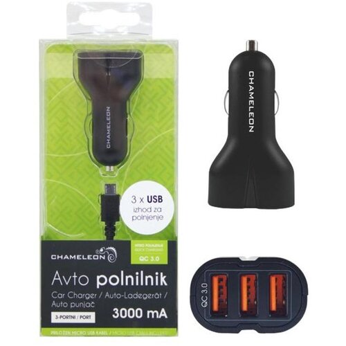 Chameleon Avto polnilnik 3-portni, IBD318-3U, QC 3.0, 3 x USB vhod, z MicroUSB kablom Cene