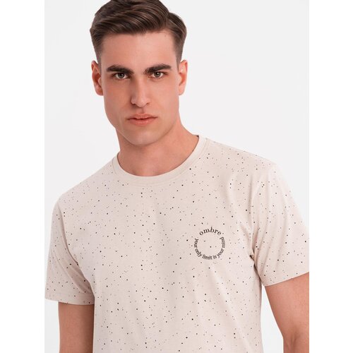 Ombre Men's printed cotton t-shirt with round neckline - beige Cene