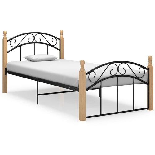VidaXL Posteljni okvir črna kovina in trdna hrastovina 90x200 cm, (20647217) Slike