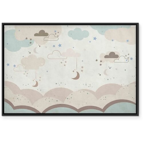  Slika - Cloudy Night Sky - Moons in Brown and Beige Hues Among Clouds and Numerous Little Stars on a Light Background 120x80 U c Slike