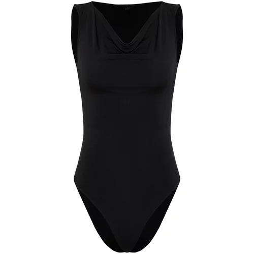 Trendyol Black Fitted/Sleeveless Turn-down Collar Zero Sleeve Snap Snaps Flexible Knitted Body