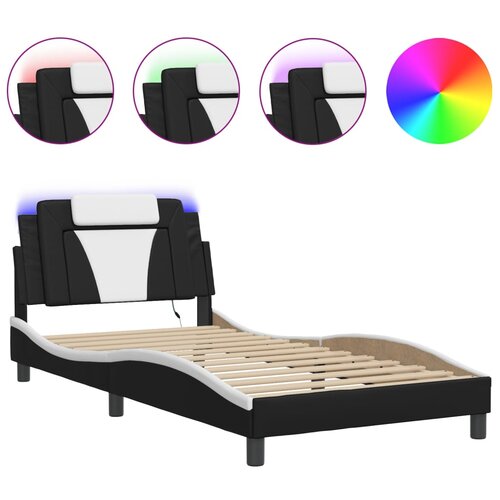 Maison Chic Posteljni okvir - Enojna postelja - Postelja za odrasle z LED lučkami črn bel 100x200 cm umetno usnje, (21695850) Slike